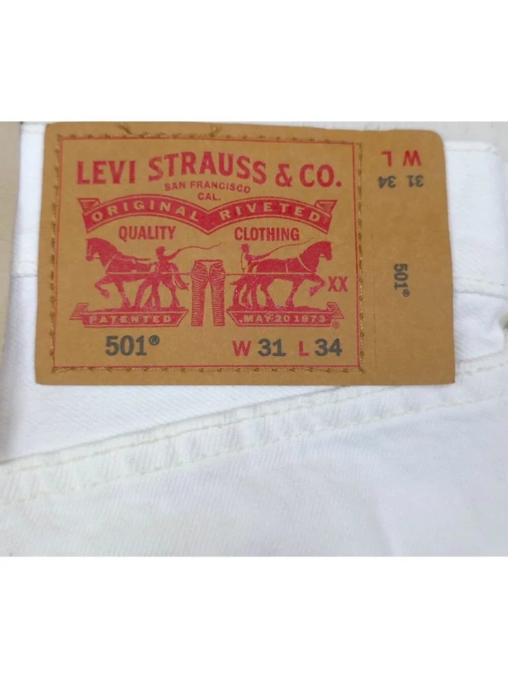 Levis 501 Original White Jeans W31 L34 Straight Leg 100% Cotton